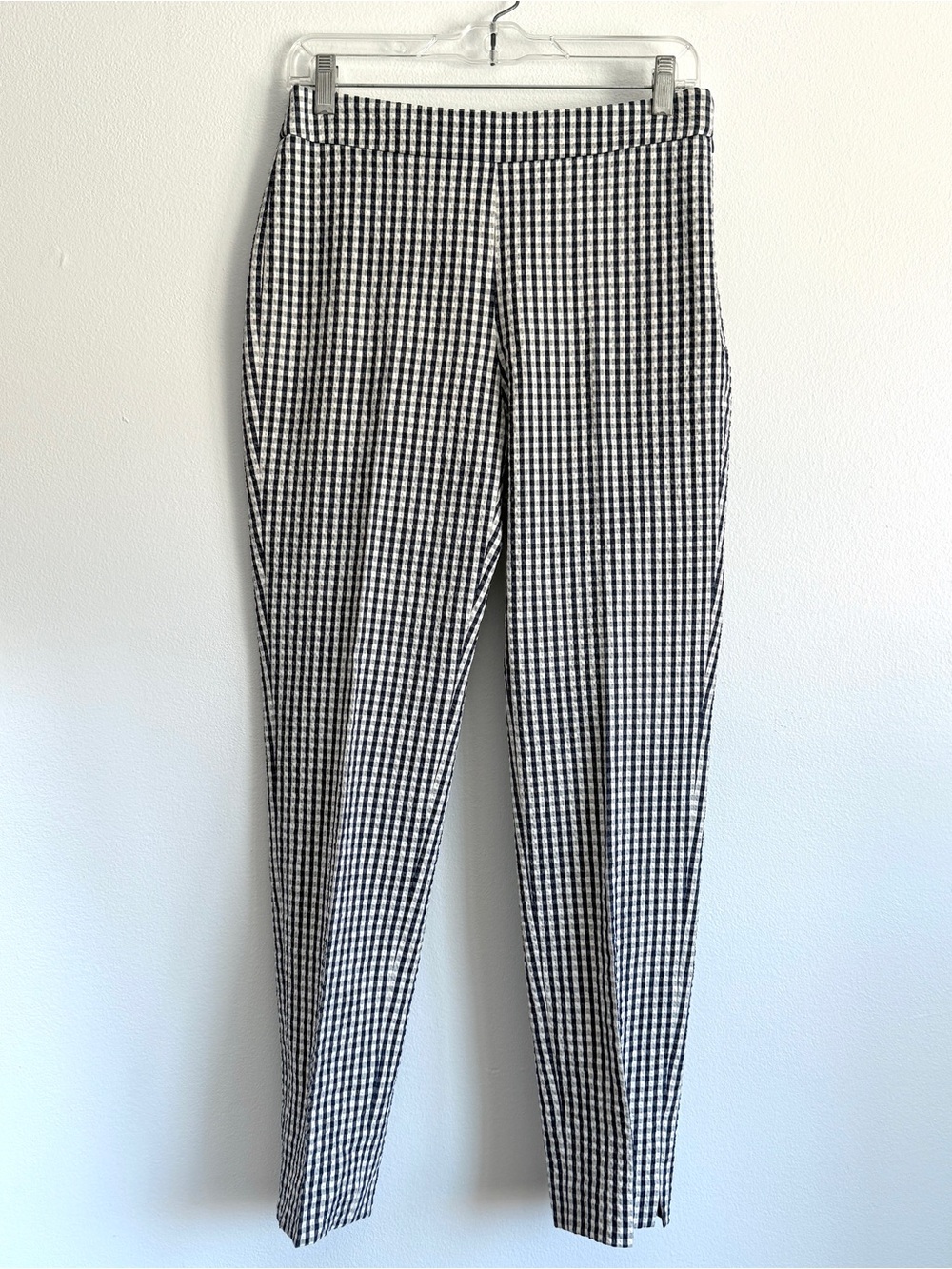 QL2 Gingham Seersucker Pants XS IT 42 Navy White Cropped Made Italy